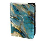 Tamiger Azurite Teal and Foil Gold Oil Marble Pattern Print 14 cm passaporto viaggio documento portafoglio unisex regalo per vacanze viaggi di lavoro, Nero , taglia unica