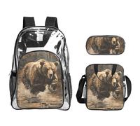 Tamiger Bear Running Print 3 pezzi trasparente zaino set per viaggi avventure all'aria aperta vacanza borsa trasparente