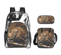 Tamiger Beaver Working Print - Set di 3 zaini trasparenti per viaggi, avventure all'aria aperta, vacanze, borsa trasparente