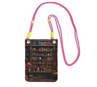 Tamiger Borsa a tracolla sottile per telefono cellulare con stampa libreria biblioteca borsa a tracolla moda viaggio corsa escursionismo uso esterno, Fucsia, Taglia unica
