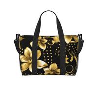 Tamiger Borsa da viaggio a mano con stampa di fiori neri e oro, regolabile, leggera, per il fine settimana, casual, per vacanze e palestra