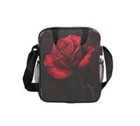 Tamiger Borsa termica trasparente per il pranzo con stampa di rose rosse, per uso quotidiano, ufficio, viaggi, picnic, contenitore per alimenti portatile