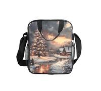 Tamiger Borsa termica trasparente per il pranzo con stampa Merry Christmas, per uso quotidiano, ufficio, viaggi, picnic, contenitore per alimenti portatile