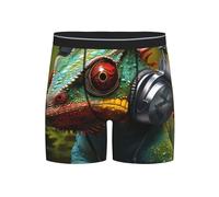 Tamiger Chameleon Ascolta Musica Stampa Biancheria Intima Degli Uomini Elasticizzati Morbido Trunks Da Indossare Tutti I Giorni Per Casa Viaggio Palest, Nero , L