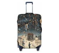 Tamiger Copertura universale elasticizzata per valigia, con stampa fisica e stampa, protezione elastica per accessori da viaggio, Nero , L, Bagaglio a mano