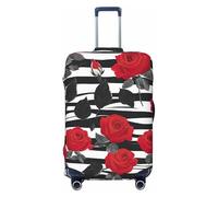 Tamiger Copertura universale per valigie da viaggio con motivo a strisce bianche e nere con stampa di fiori rosa rossa elastica lavabile, Nero , XL