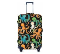 Tamiger Copertura universale per valigie da viaggio con protezione lavabile elastica e lavabile con stampa a polpo a colori, Nero , L
