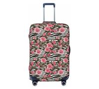 Tamiger Copertura universale per valigie da viaggio con stampa a strisce di rose e fiori zebrati elastici lavabili, Nero , L