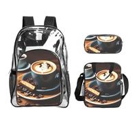 Tamiger Delicious Coffee Print 3 pezzi trasparente zaino set per viaggi avventure all'aria aperta vacanza borsa trasparente