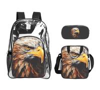 Tamiger Eagle Print - Set di 3 zaini trasparenti per viaggi, avventure all'aria aperta, vacanze, borsa trasparente
