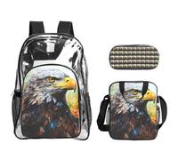 Tamiger Eagle Print - Set di 3 zaini trasparenti per viaggi, avventure all'aria aperta, vacanze, borsa trasparente
