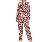 Tamiger Fiore rosso e margherita bianca stampa donna manica lunga pigiama coordinato quotidiano comodo abbigliamento da casa abiti da notte, Nero , M