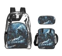 Tamiger Hacker Attack Print 3-Piece Trasparente Zaino Set Per Viaggi Avventure All'aperto Vacanze Borsa Trasparente