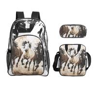 Tamiger Horses Running Art Print 3 pezzi trasparente zaino set per viaggi avventure all'aria aperta vacanza borsa trasparente