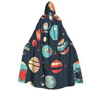 Tamiger Mantello con cappuccio con stampa di pianeti dello spazio esterno | Mantelle da strega da strega, 190 cm, unisex, a tema rinascimentale