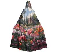Tamiger Mantello con cappuccio da giardino con tulipani, per donne e uomini, 190 cm, per cosplay, eventi a tema