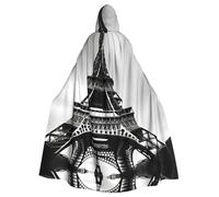Tamiger Mantello con cappuccio nero con stampa Torre Eiffel Parigi per donne uomini Carnevale Rinascimento Cosplay Costume Accessorio