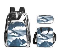 Tamiger Paesaggio Con Montagne E Nuvole Stampa 3 Pezzi Trasparente Zaino Set Per Viaggi Avventure All'aperto Vacanze Borsa Trasparente