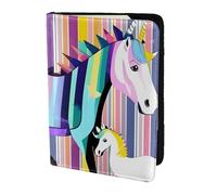 Tamiger Portafoglio portadocumenti da viaggio con unicorni su strisce colorate, 14 cm, unisex, regalo per vacanze e viaggi di lavoro, Nero , taglia unica