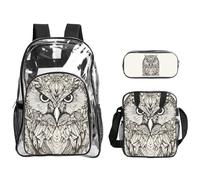 Tamiger Set di 3 zaini trasparenti con stampa di gufi e uccelli, per viaggi, avventure all'aria aperta, vacanze, borsa trasparente