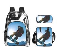 Tamiger Set di 3 zaini trasparenti con stampa di immagini da snowboard, per viaggi, avventure all'aria aperta, vacanze, borsa trasparente