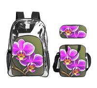 Tamiger Set di 3 zaini trasparenti con stampa di orchidee e fiori, per viaggi, avventure all'aria aperta, vacanze, borsa trasparente