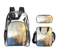 Tamiger Set di 3 zaini trasparenti con stampa oro blu bianco per viaggi avventure all'aria aperta borsa trasparente