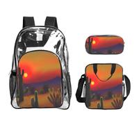 Tamiger Sunset Cactus Nel Deserto Stampa 3 Pezzi Trasparente Zaino Set Per Viaggi Avventure All'aperto Vacanze Borsa Trasparente