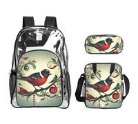 Tamiger Teal Birds Musical Note Print 3 pezzi trasparente zaino set per viaggi avventure all'aperto vacanza borsa trasparente