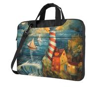 Tamiger The Seaside Lighthouse stampa elegante borsa portatile notebook case business office pendolari weekend viaggi, Nero , 15.6 inch