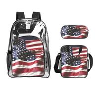 Tamiger Vigile del fuoco Bandiera Americana Stampa 3 Pezzi Trasparente Zaino Set Per Viaggi Avventure All'aperto Vacanze Borsa Trasparente
