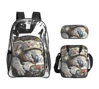 Tamiger Zainetto trasparente con stampa di koala addormentato, 3 pezzi, per viaggi, avventure all'aria aperta, vacanze, borsa trasparente