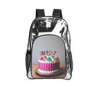 Tamiger Zaino trasparente con stampa di torta di buon compleanno, borsa trasparente per escursionismo, palestra, campus, pendolarismo, uso quotidiano
