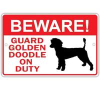TammieLove Beware! Guard Golden Doodle Dog On Duty Owner Metal Tin Sign 20,3 x 30,5 cm
