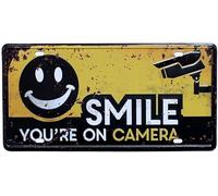 TammieLove Cartello di videosorveglianza con scritta in inglese "Smile You're on Camera", stile retrò, in latta, 20,3 x 30,5 cm