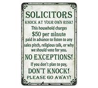TammieLove Cartello in metallo con scritta "No Soliciting Sign for House, Door Yard Business Go Away", "Solicitors Knock at Your Own Risk Don't Knockes", stile retrò, vintage, in metallo, decorazione