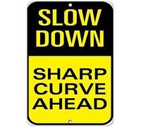 TammieLove Cartello in metallo in alluminio, 30,5 x 40,6 cm, segnale stradale Slow Down Sharp Curve Ahead, divertente cartello in alluminio, cartello di avvertimento, targa in latta, cartello da