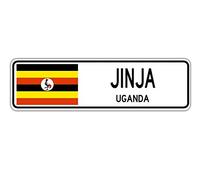 TammieLove - Cartello Stradale Jinja, Uganda, Bandiera Ugandese, Città, Paese, Strada Regalo, Cartello Stradale, 10 x 40,6 cm