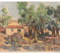 TammieLove Paesaggio Francia meridionale casa sotto gli alberi, gesso e acquerello 1947-mostra titolo originale metallo latta targa 20,3 x 30,5 cm, TinSignEUa33336