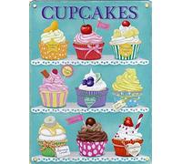 TammieLove Piccola targa pubblicitaria in metallo con cupcake e torta di ciliegie, 20,3 x 30,5 cm