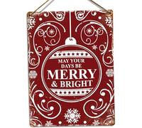 TammieLove Targa da parete in metallo con pallina di Natale Merry & Bright, targa vintage classica 20 x 30 cm, targa in metallo, 30,5 x 20,3 cm, TinSignEUa53965