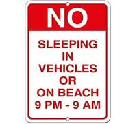 TammieLove Targa in latta con scritta "No Sleeping in Vehicles Or On Beach 9 Pm 9 Am Warning 20,3 x 30,5 cm, Tinsigneua31366