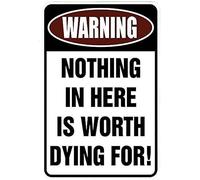 TammieLove Targa in latta con scritta "Warning Nothing in Here is Worth Dying for Funny Warning 20,3 x 30,5 cm, Tinsigneua32068