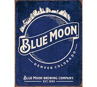 TammieLove Targa in metallo, 30,5 x 40,6 cm, con luna blu, con skyline di birra, latta in metallo, TinSign12X16A12500