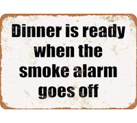 TammieLove Targa in metallo con scritta "Dinner is ready when the smoke alarm goes off", in alluminio, 20,3 x 30,5 cm