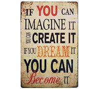 TammieLove Targa in metallo con scritta "If You Can Imagine It You Can Become It", 20,3 x 30,5 cm, stile retrò, TinSignEUa20043