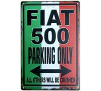 TammieLove Targa in metallo vintage retrò con Fiat 500 Parking Only, decorazione artistica per la casa (20,3 x 30,5 cm) targa in latta 20,3 x 30,5 cm