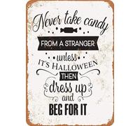 TammieLove TinSignEUa35999 - Targa in metallo con scritta in lingua inglese "Never Take Candy From A Stranger Except", stile retrò, decorazione da parete per bar, caffetteria, stile vintage, 20,3 x