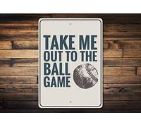 TammieLove TinSignEUa51119 - Cartello con frase in inglese "Take Me Out To The Ball", per amanti del baseball, regalo per fan del baseball, per esterni e interni, in latta, 20,3 x 30,5 cm