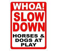 TammieLove Tinsigneua51405 - Targa in latta con scritta "Whoa Slow Down Horses & Dogs at Play", per interni ed esterni, 20,3 x 30,5 cm
